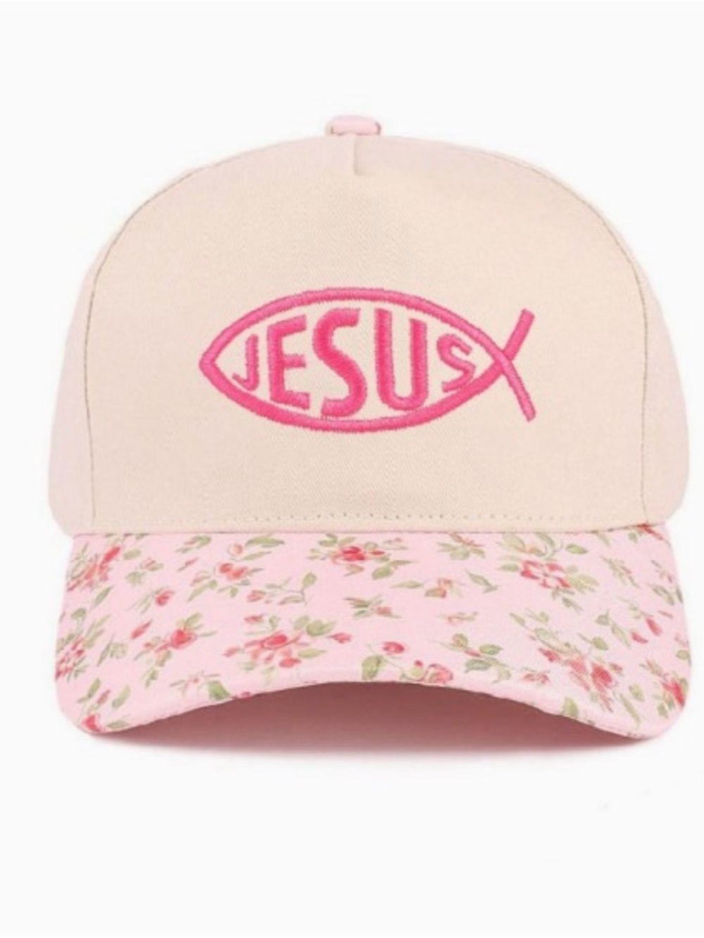 Pink Floral 'Jesus' Embroidered Baseball Cap